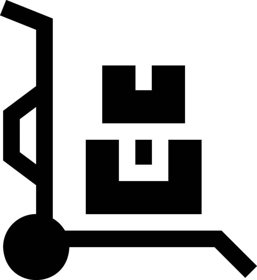 A black and white icon of a hand truck vector