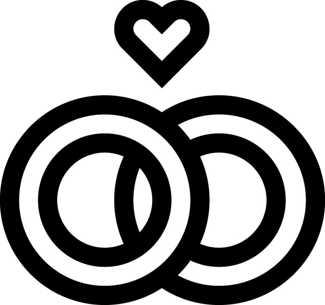 A black and white logo of two rings with a heart vector