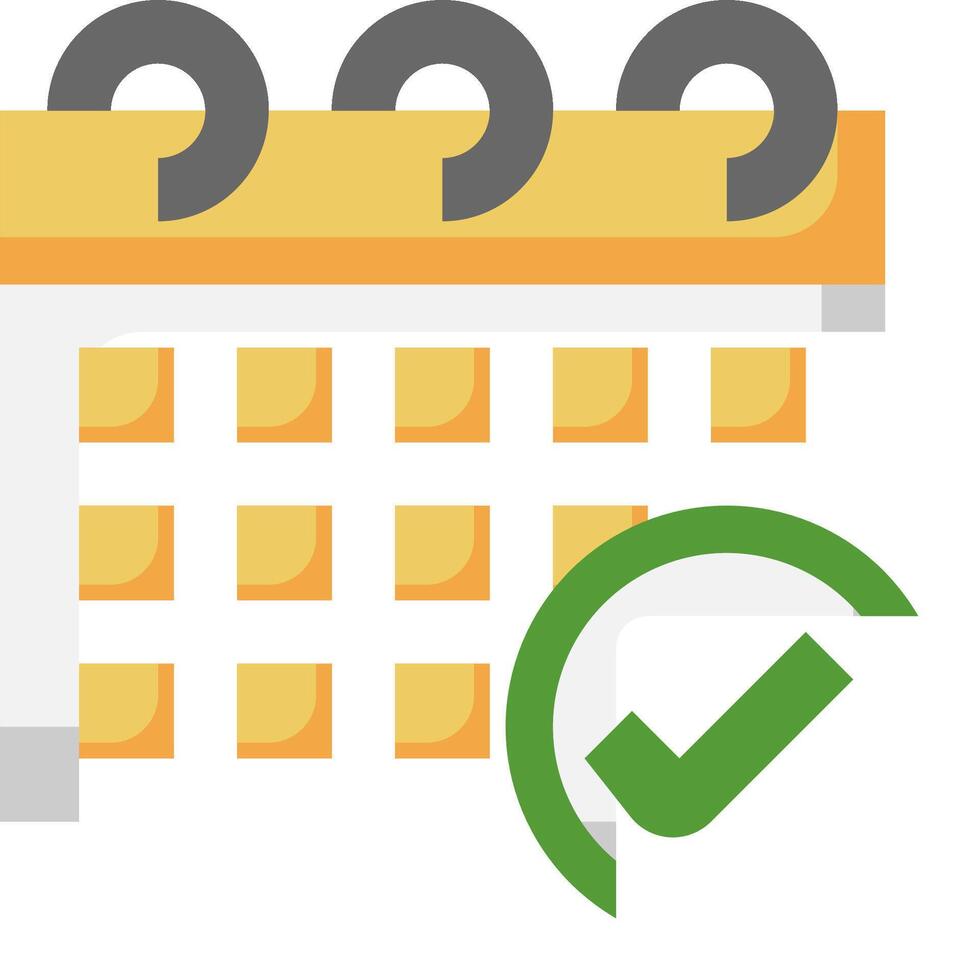A calendar with a tick and a green check mark vector