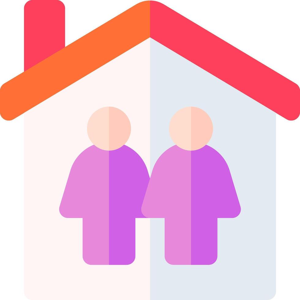 Two people are standing in front of a house with a purple roof vector