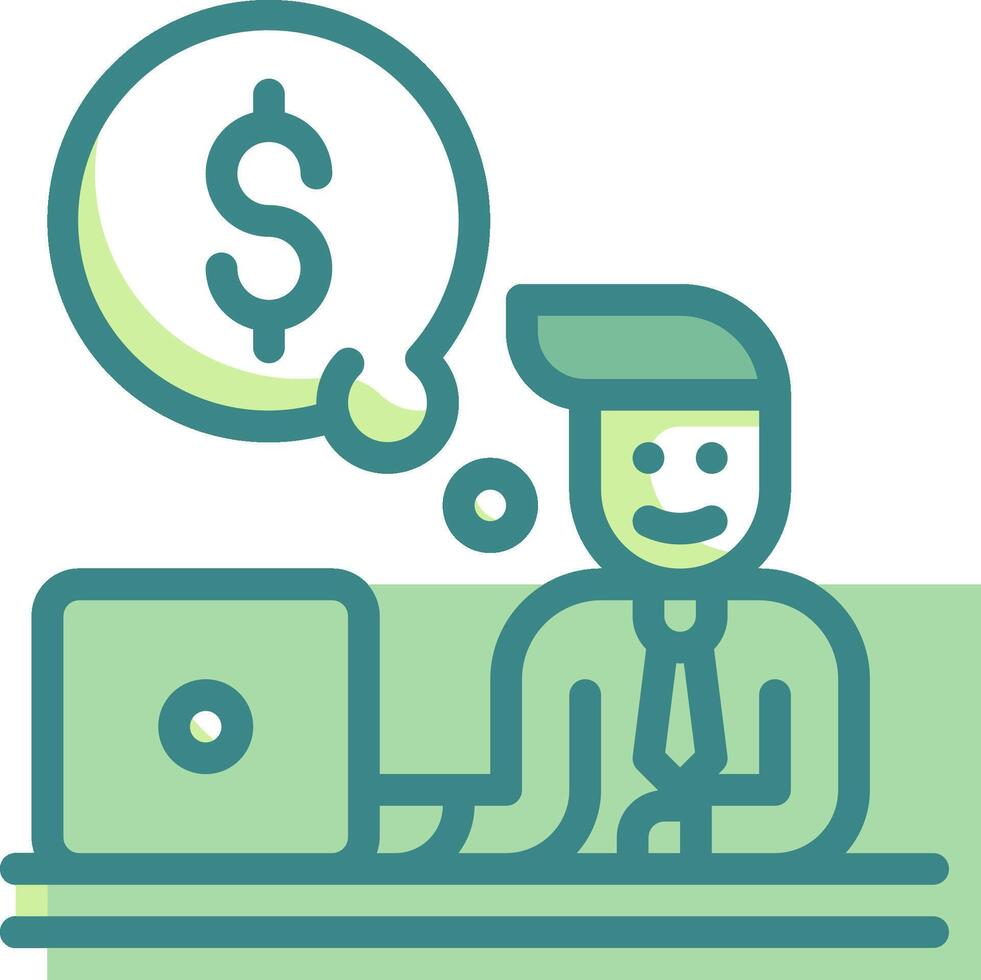 A man sitting at a desk with a laptop and a dollar sign vector