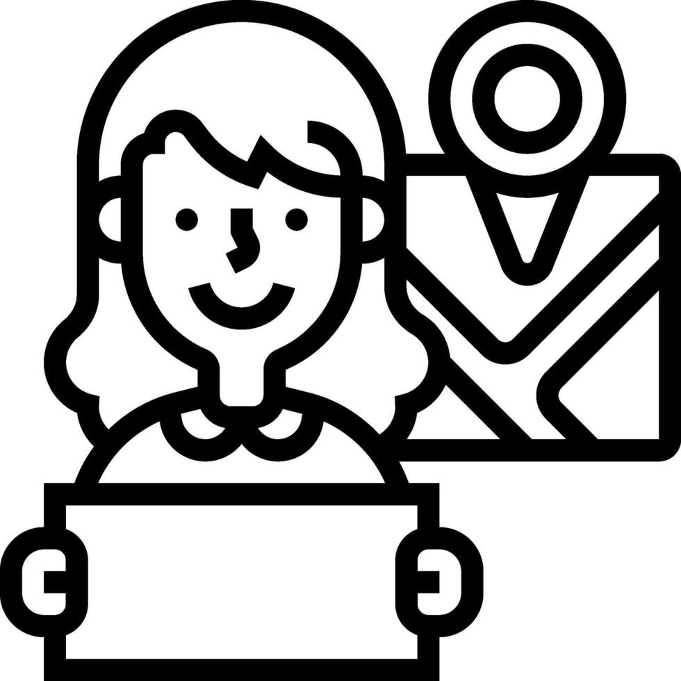 A woman holding a sign with a map icon vector