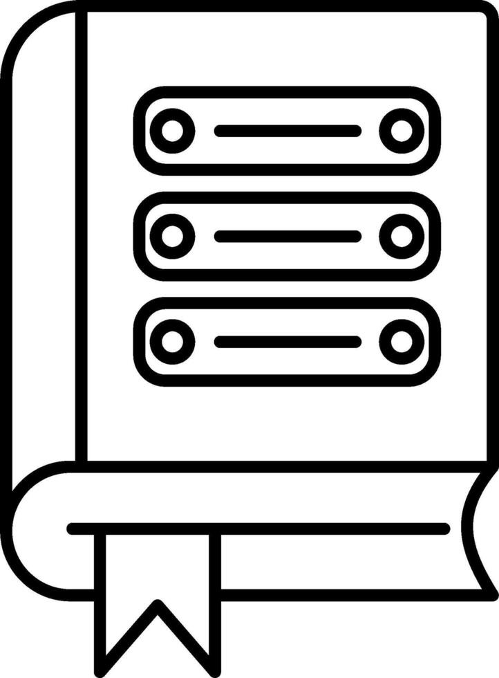 A black and white outline of a book with a ribbon vector