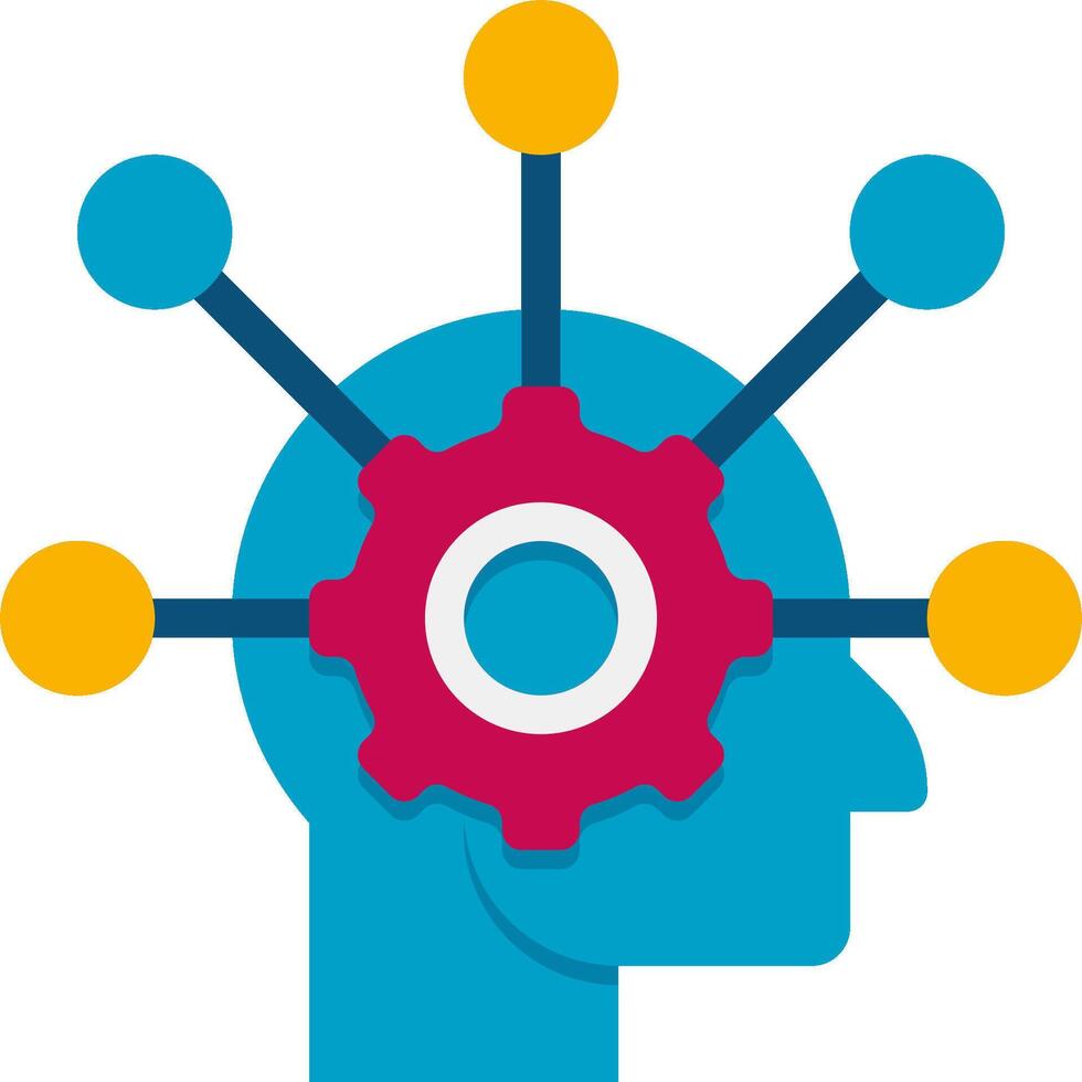 A person's head with gears and a cogwheel vector