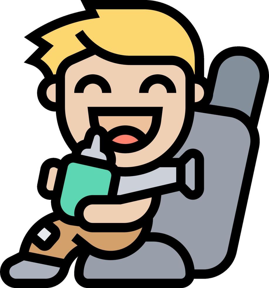 A cartoon boy sitting in the car with a bottle of water vector