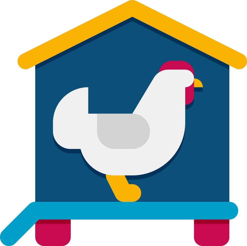 A chicken is standing on a platform inside a house vector