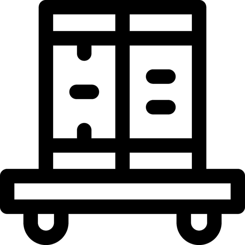 A black and white icon of a cart with two boxes vector