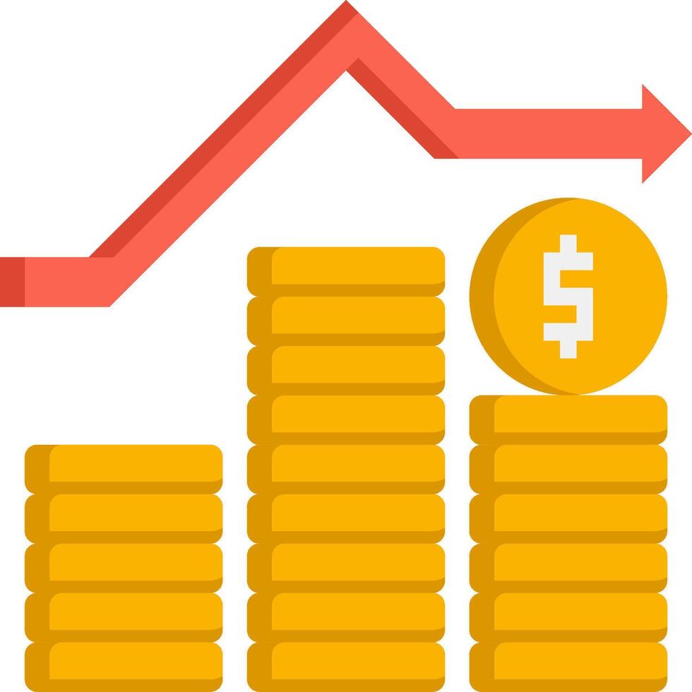 A stack of gold coins and an upward arrow vector