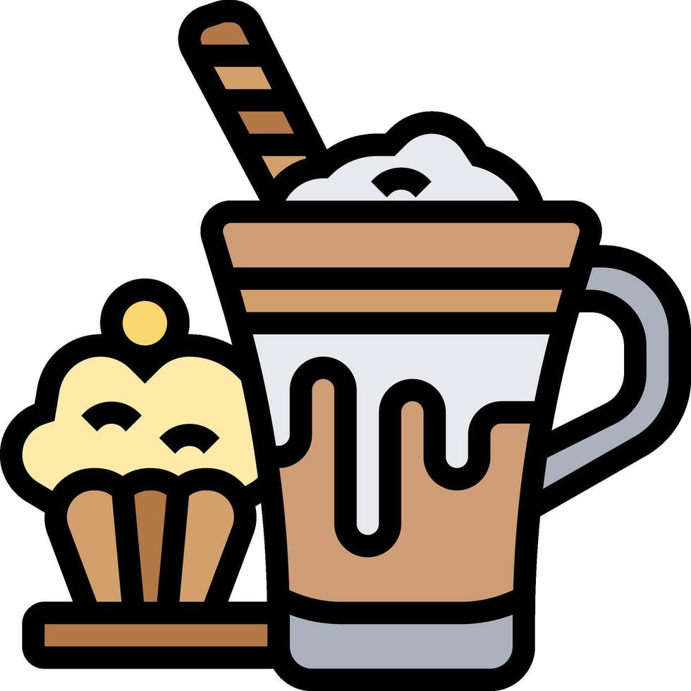 A cup of coffee and a cupcake with a straw vector