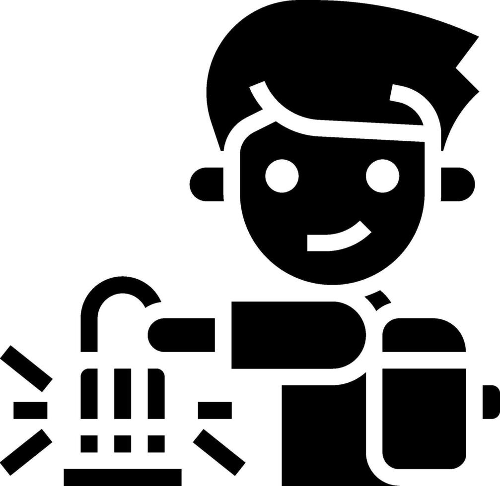 A black and white icon of a man holding a lock vector