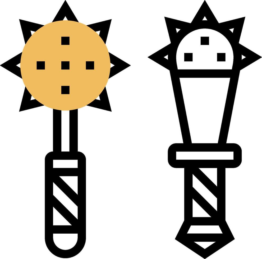 Two different types of weapons, one with a star and the other with a sword vector