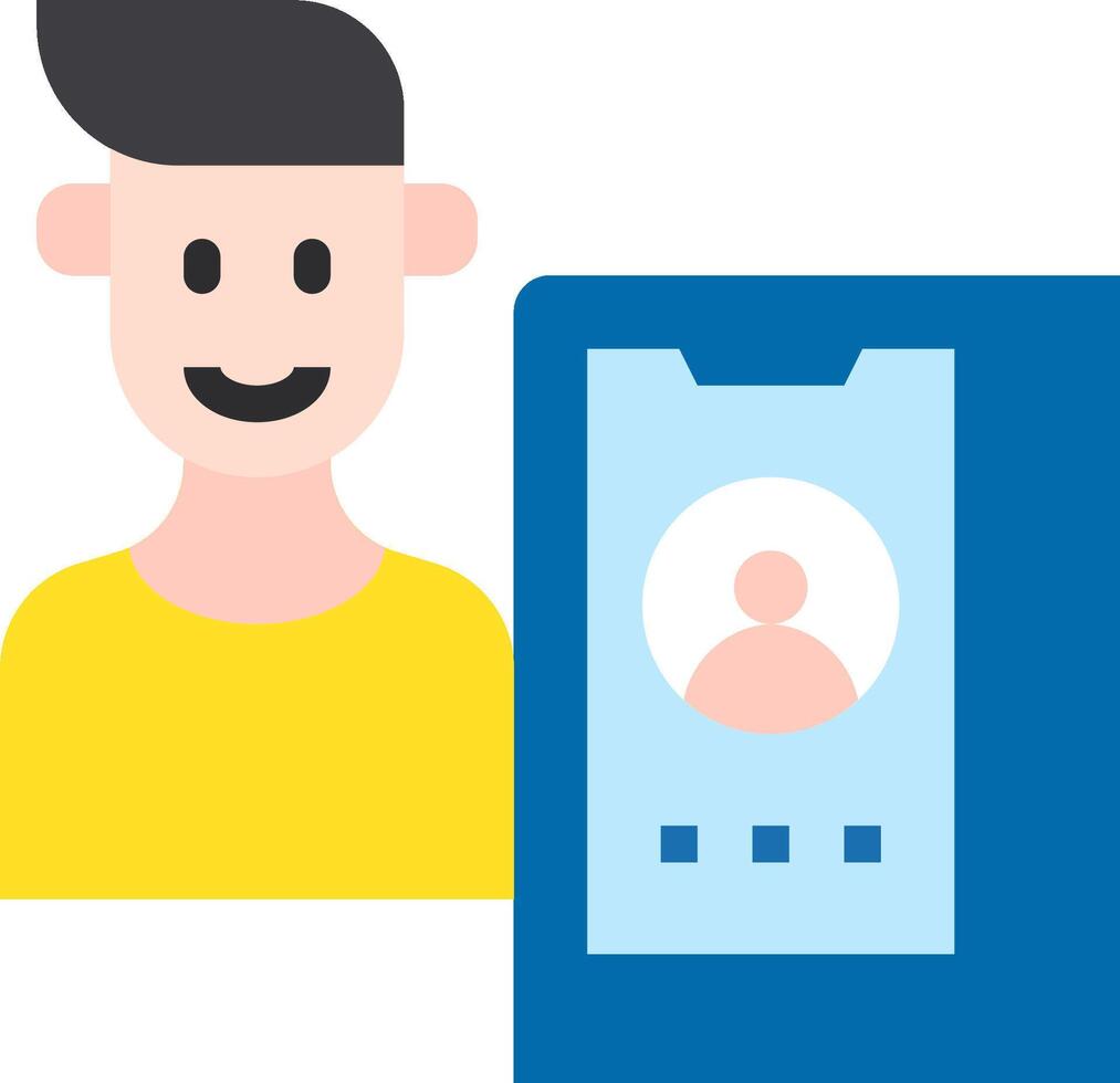 A man holding a phone with a person on it vector