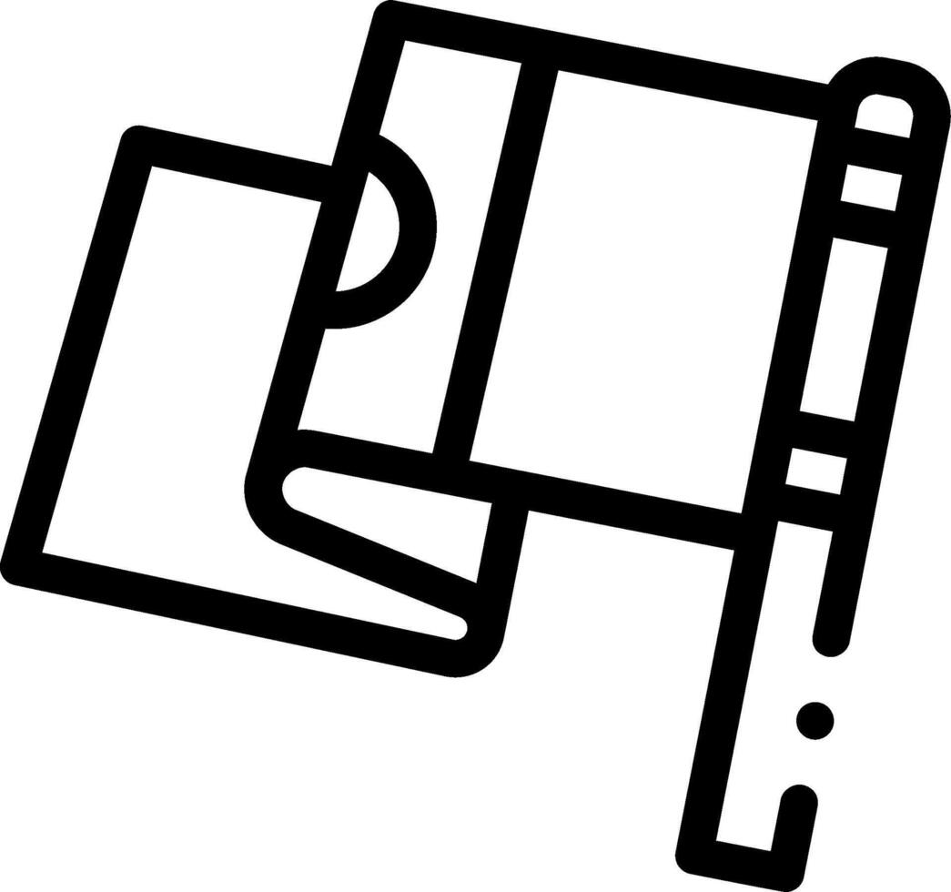 A black and white icon of a book and pen vector