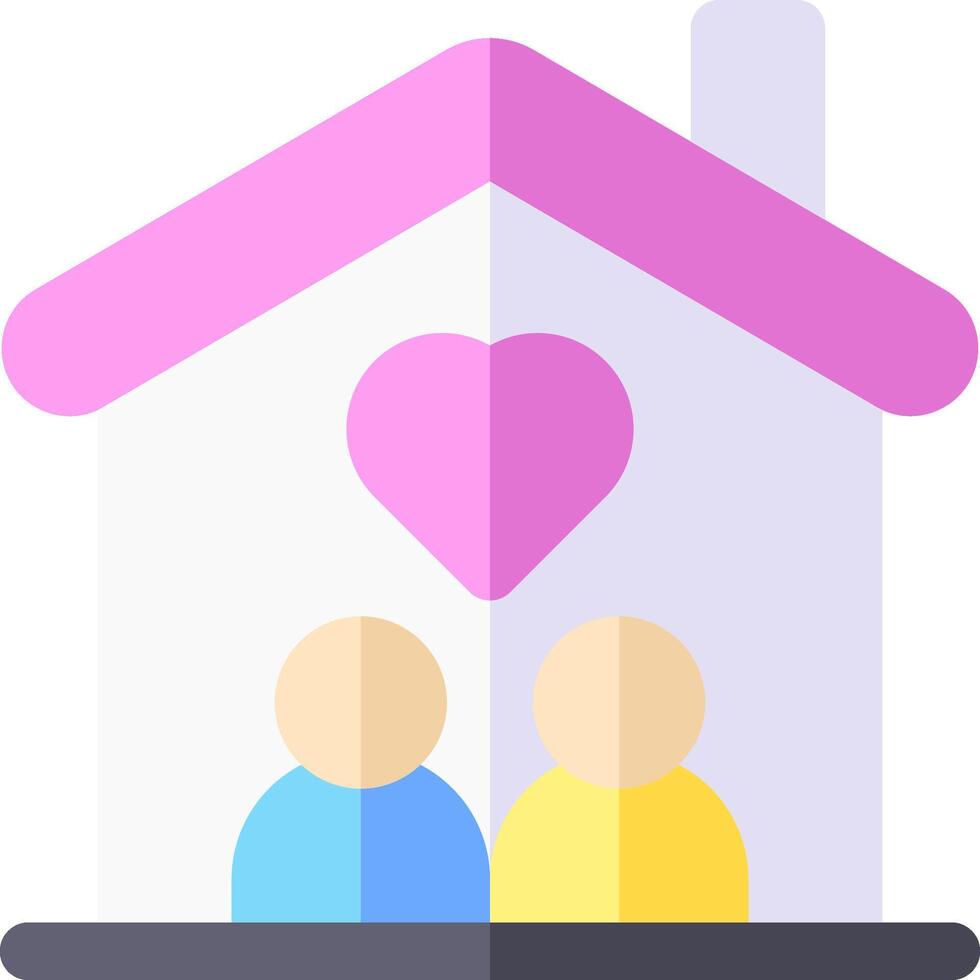 A couple is sitting in front of a house with a heart vector