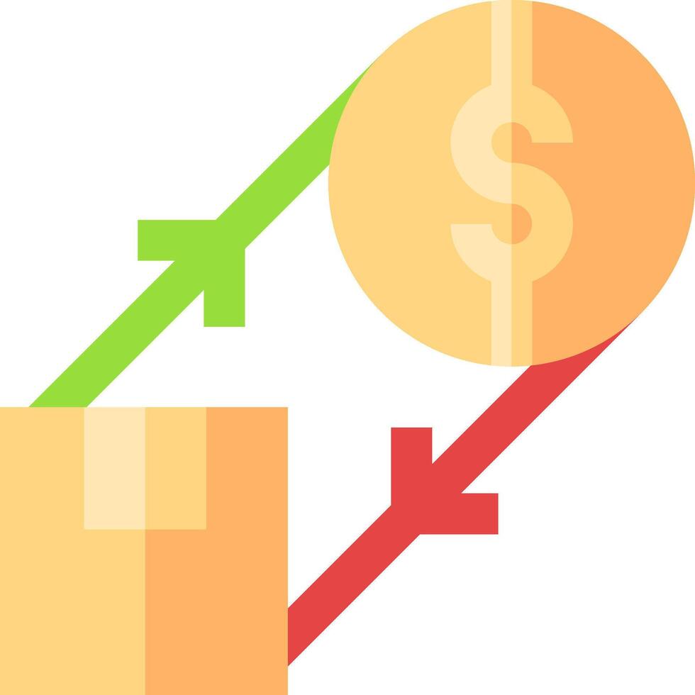 A dollar sign and a green arrow pointing up vector
