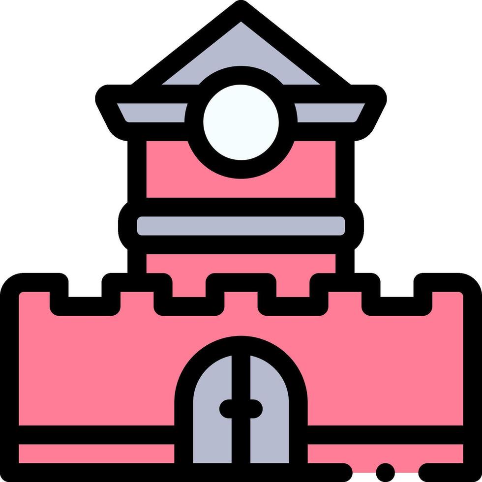 A pink castle with a clock tower vector