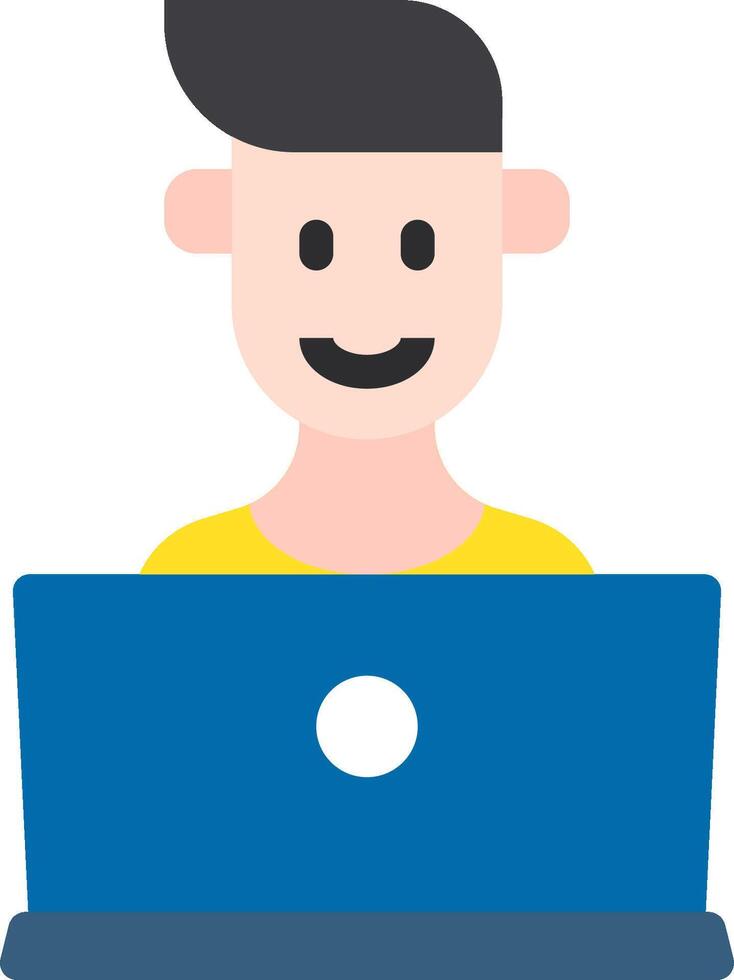 A man is sitting at a computer with a smile on his face vector