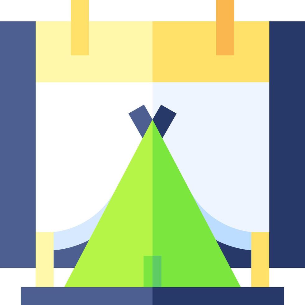 A green and yellow backpack with a tent on it vector