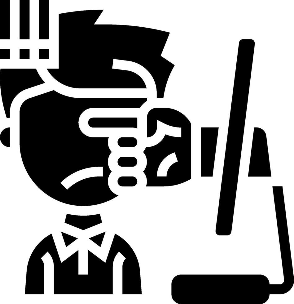 A black and white icon of a man with a hat on his head vector