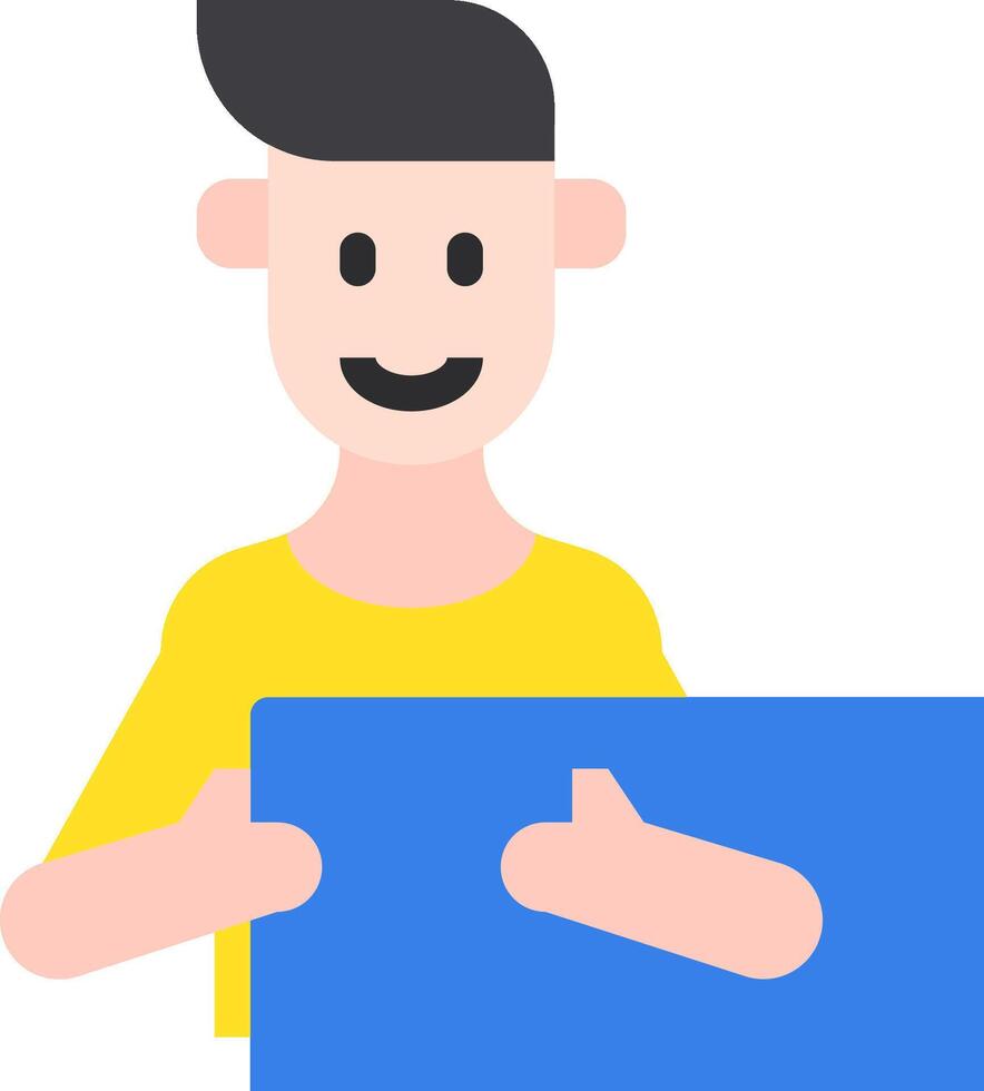 A man holding a blue sign with his thumb up vector