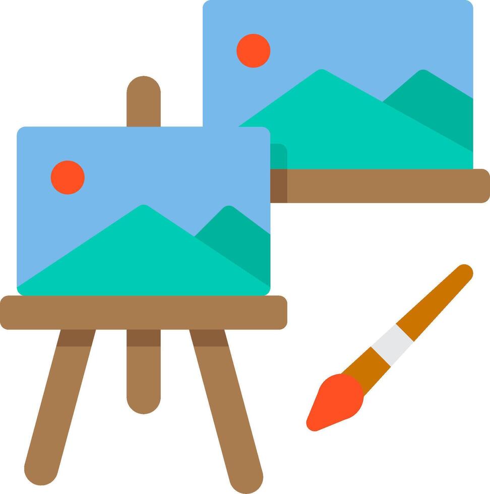 An easel with a painting and a brush vector