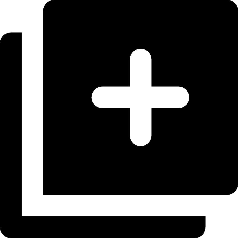 A black and white icon with a plus sign vector
