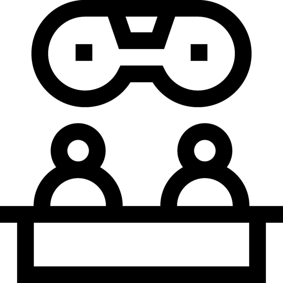 A black and white icon of two people sitting at a table vector