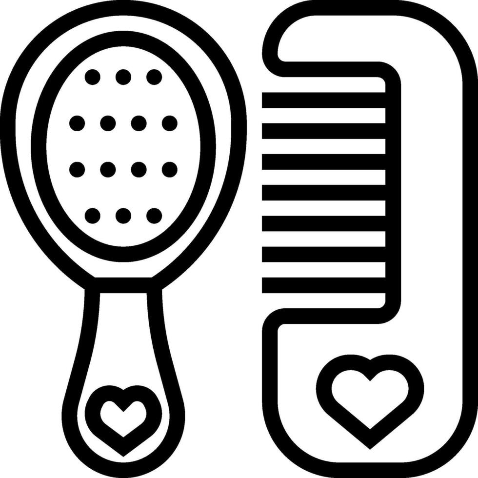 Combing brush and comb with heart icon vector
