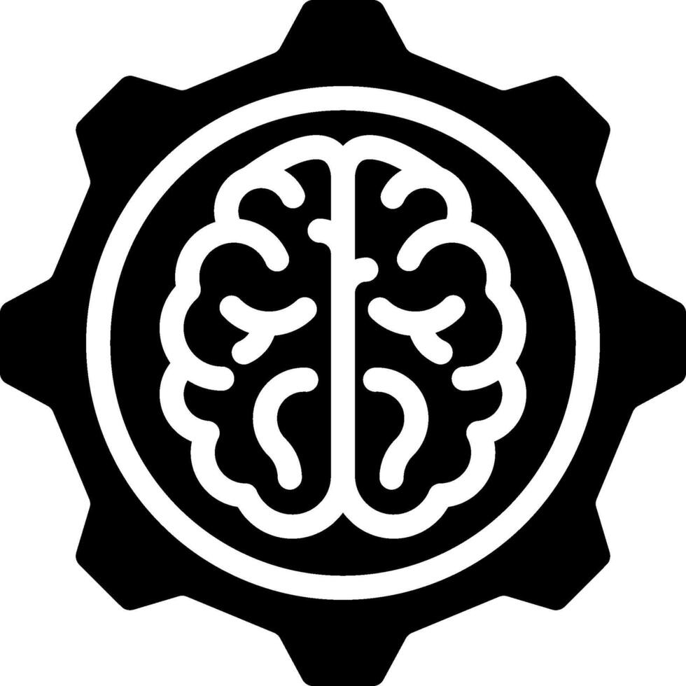 A black and white image of a gear wheel with a brain inside vector