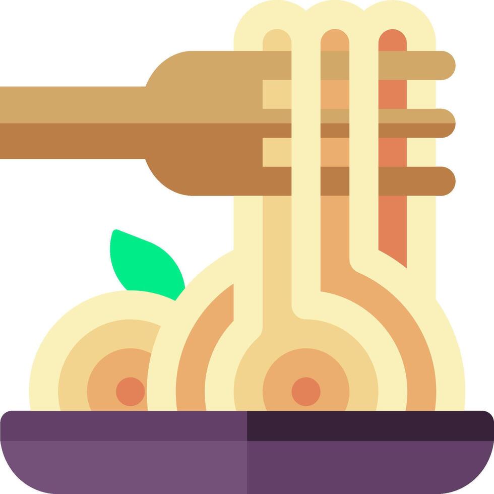 A hand holding a fork and spoon over a plate of spaghetti vector