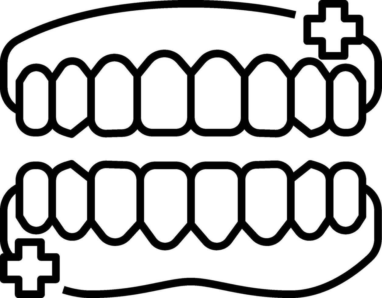 A black and white drawing of a tooth with a cross vector