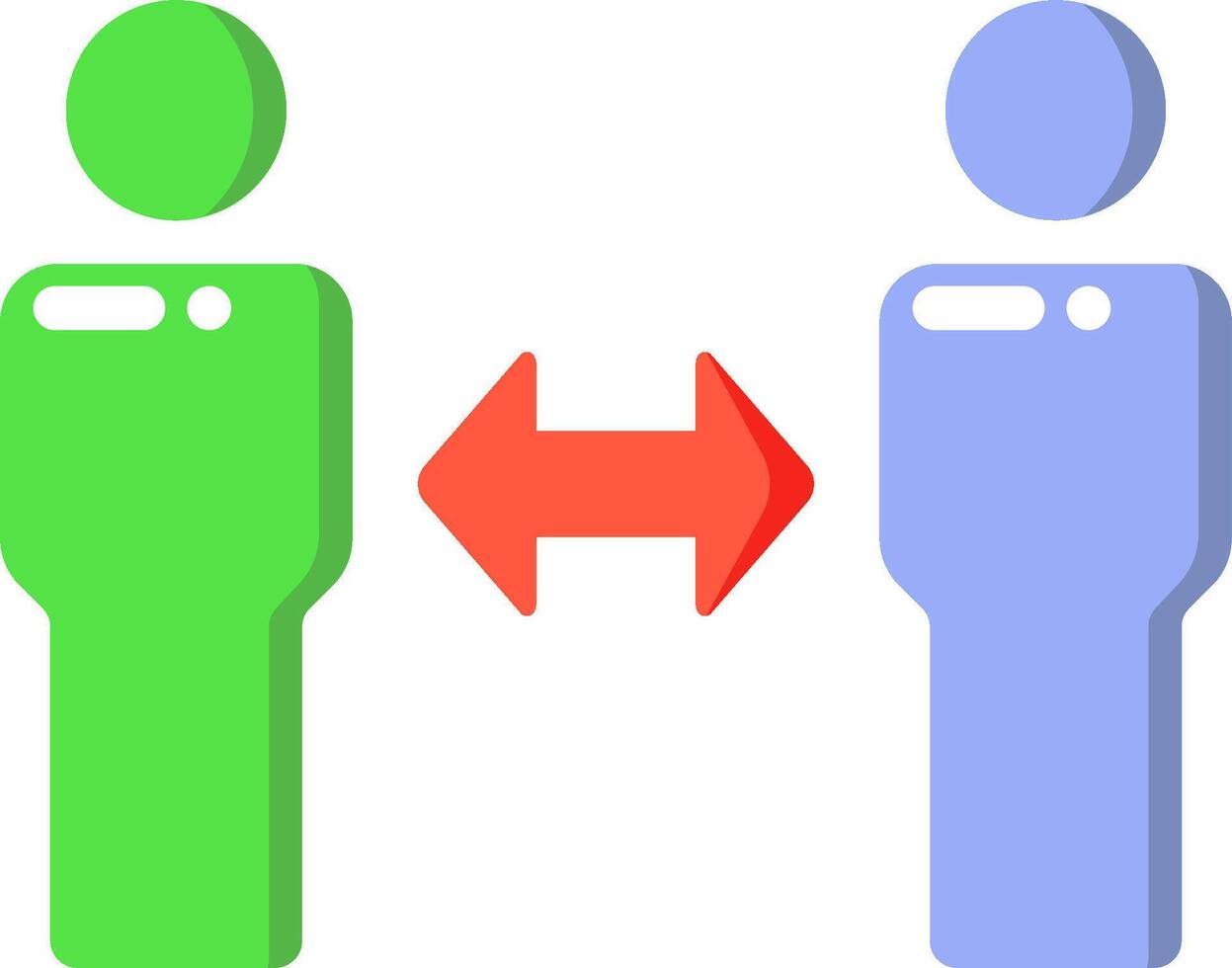 Two people are standing next to each other with arrows pointing to each other vector