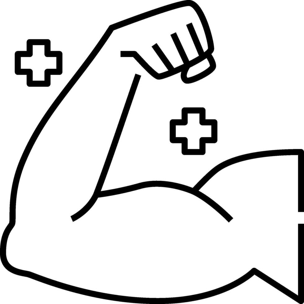 A black and white drawing of a muscle arm vector