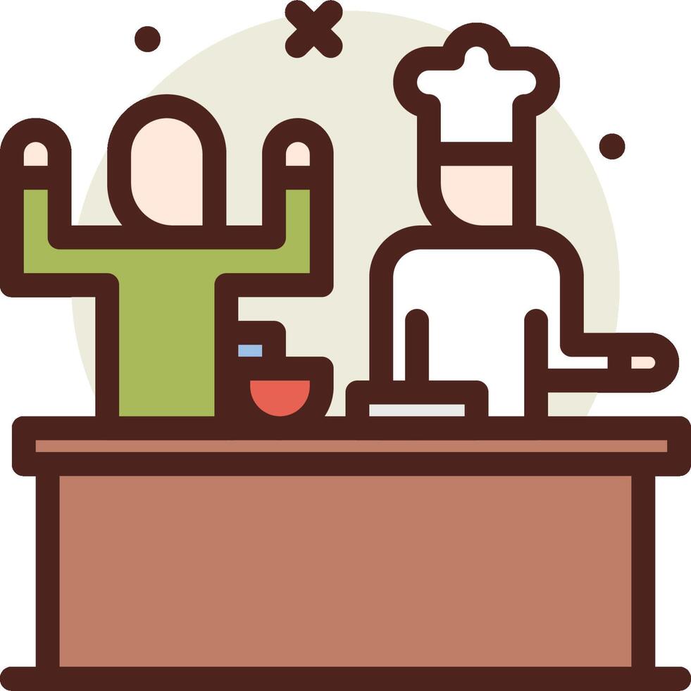 A chef and a cook are standing at a counter vector