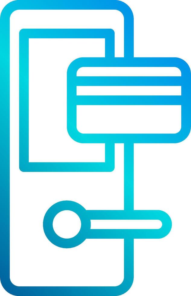 A blue and white icon of a phone with a credit card vector
