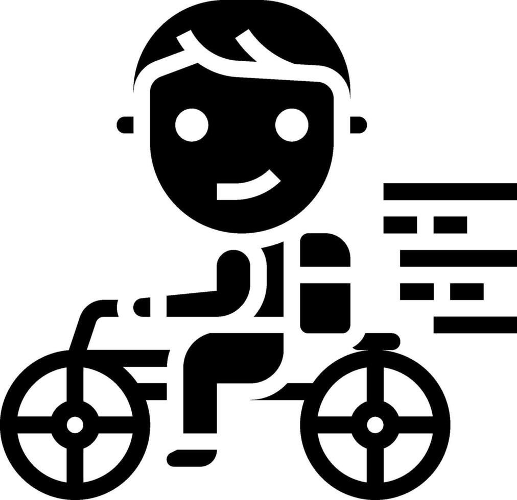 A black and white illustration of a man riding a bike vector