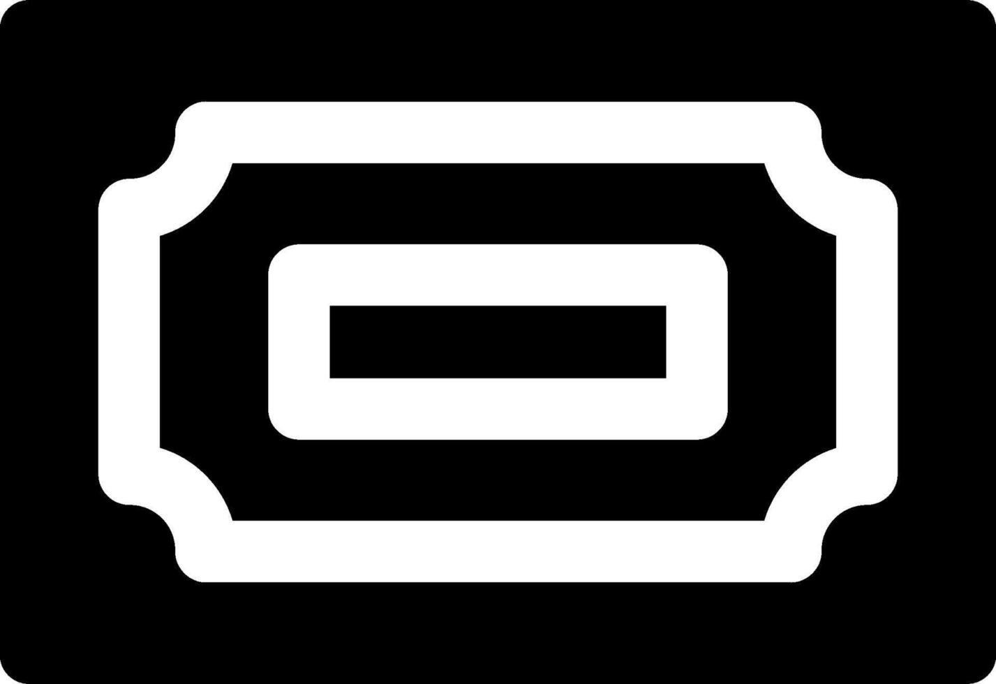 A black and white icon of a ticket vector
