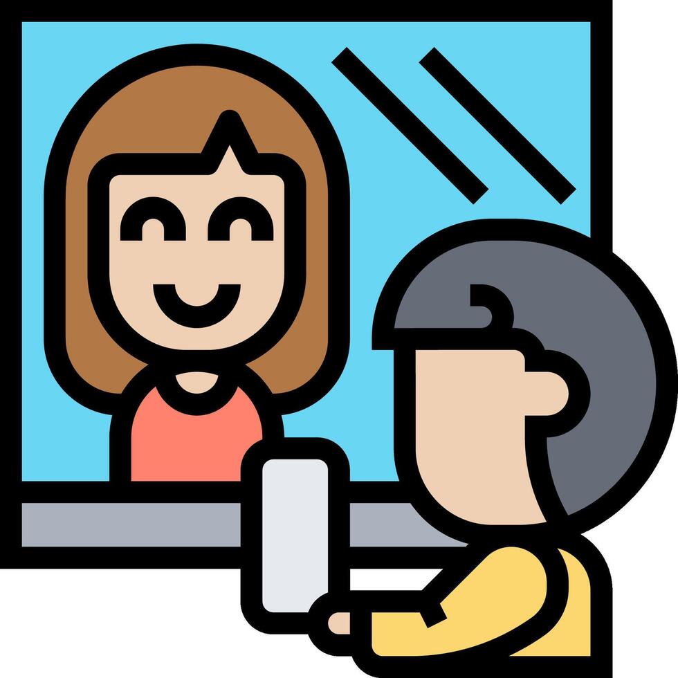 A woman is talking to a man on a computer vector