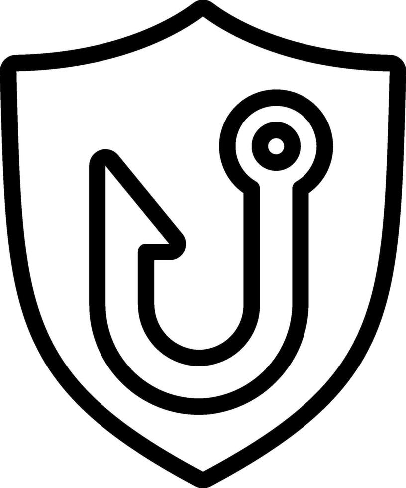 A black and white logo of a hook on a shield vector