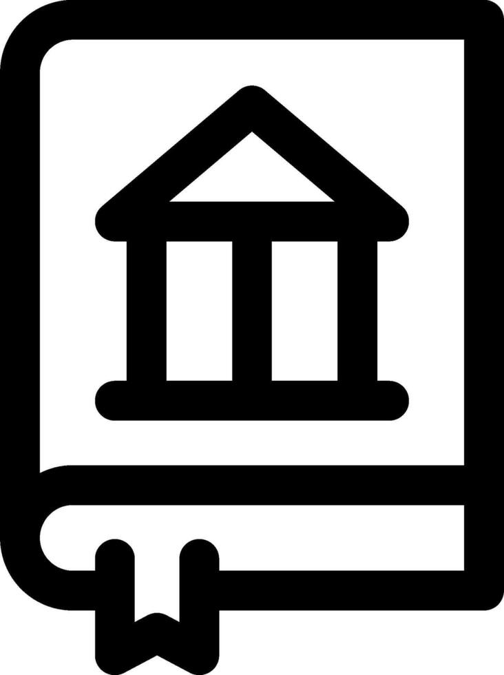 A black and white icon of a book with a house on it vector