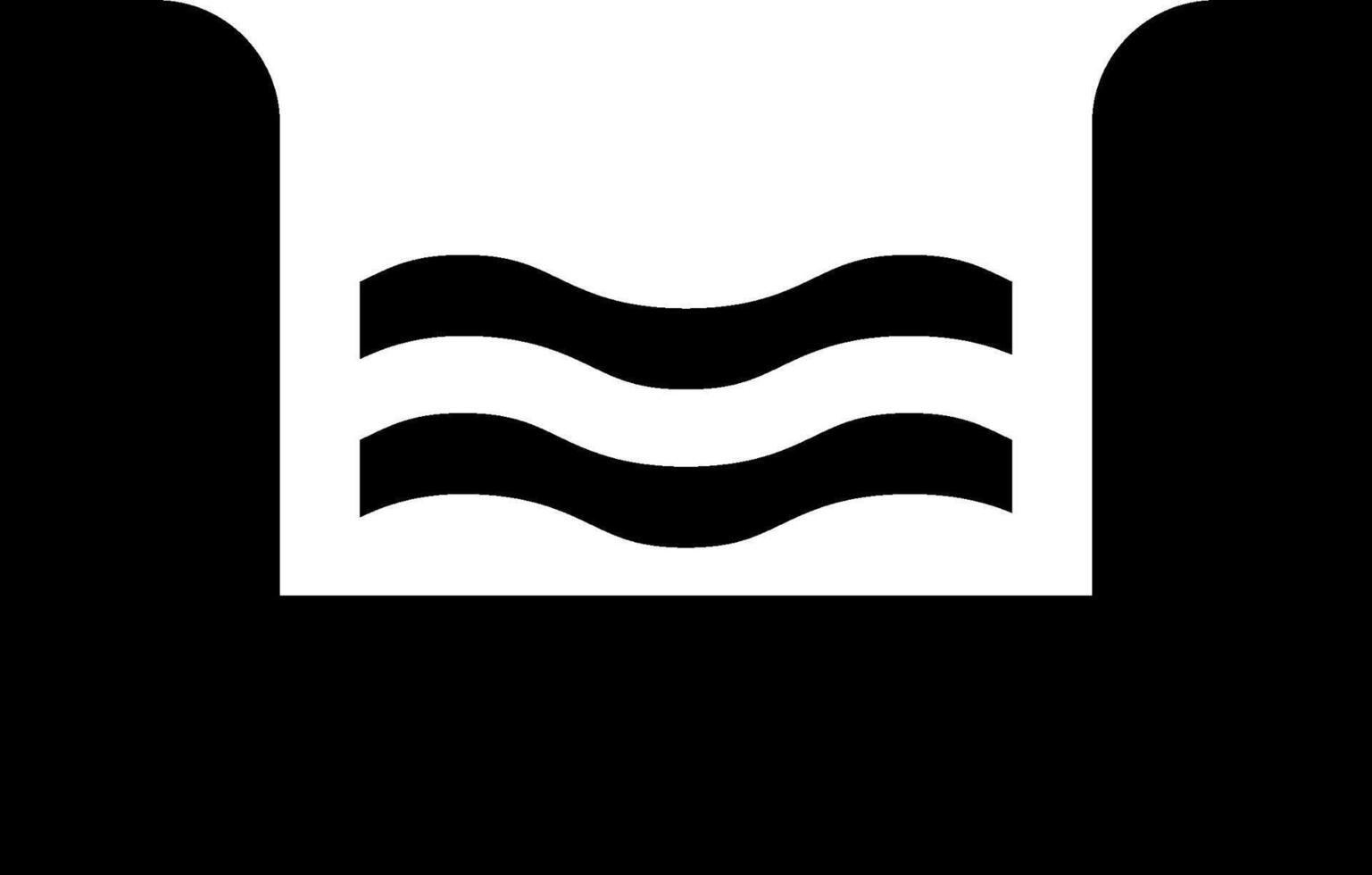 A black and white logo of a wave vector