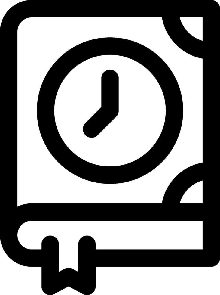 A black and white icon of a book with a clock vector