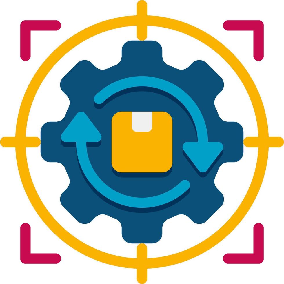 A gearwheel with a yellow arrow pointing to the right vector