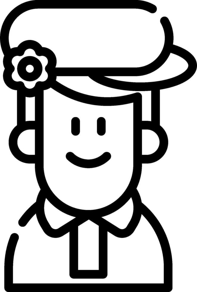 A black and white icon of a man wearing a hat vector