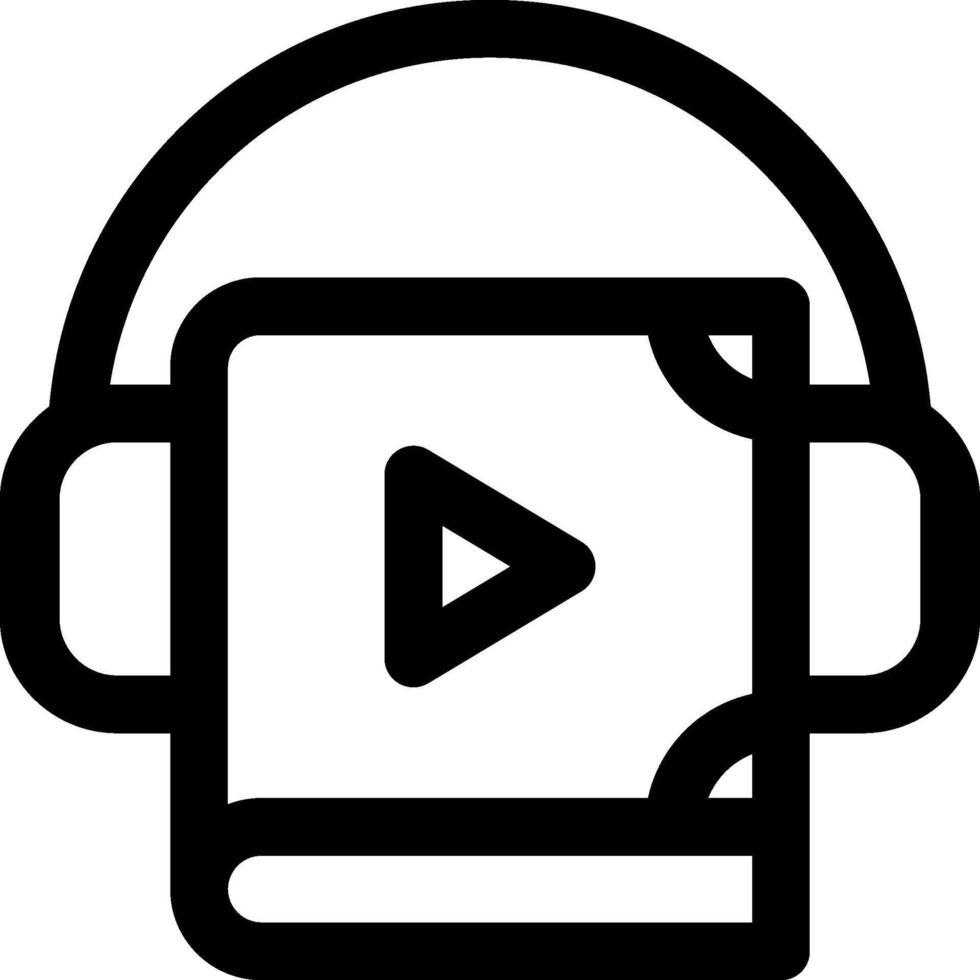 A black and white icon of a book with headphones vector