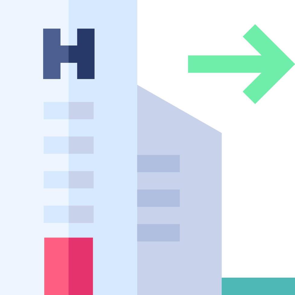 A building with a green arrow pointing to the right vector