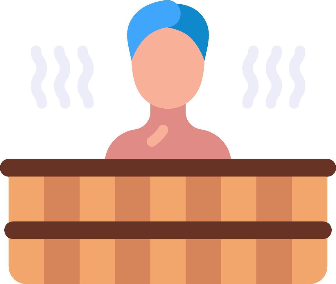 A person in a wooden bathtub with a towel on vector