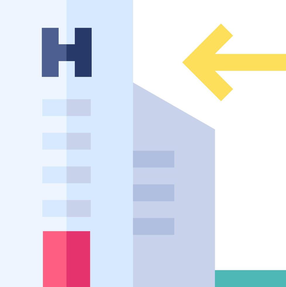 A building with a yellow arrow pointing to the hospital vector
