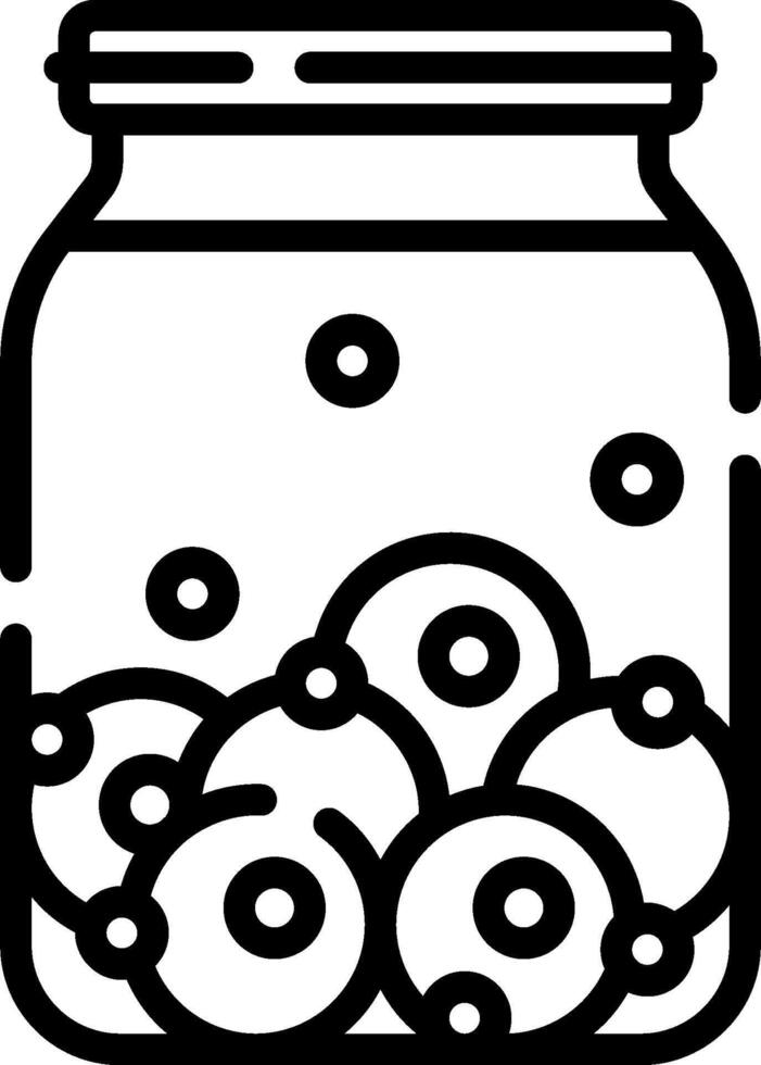 A jar filled with olives is shown in black and white vector