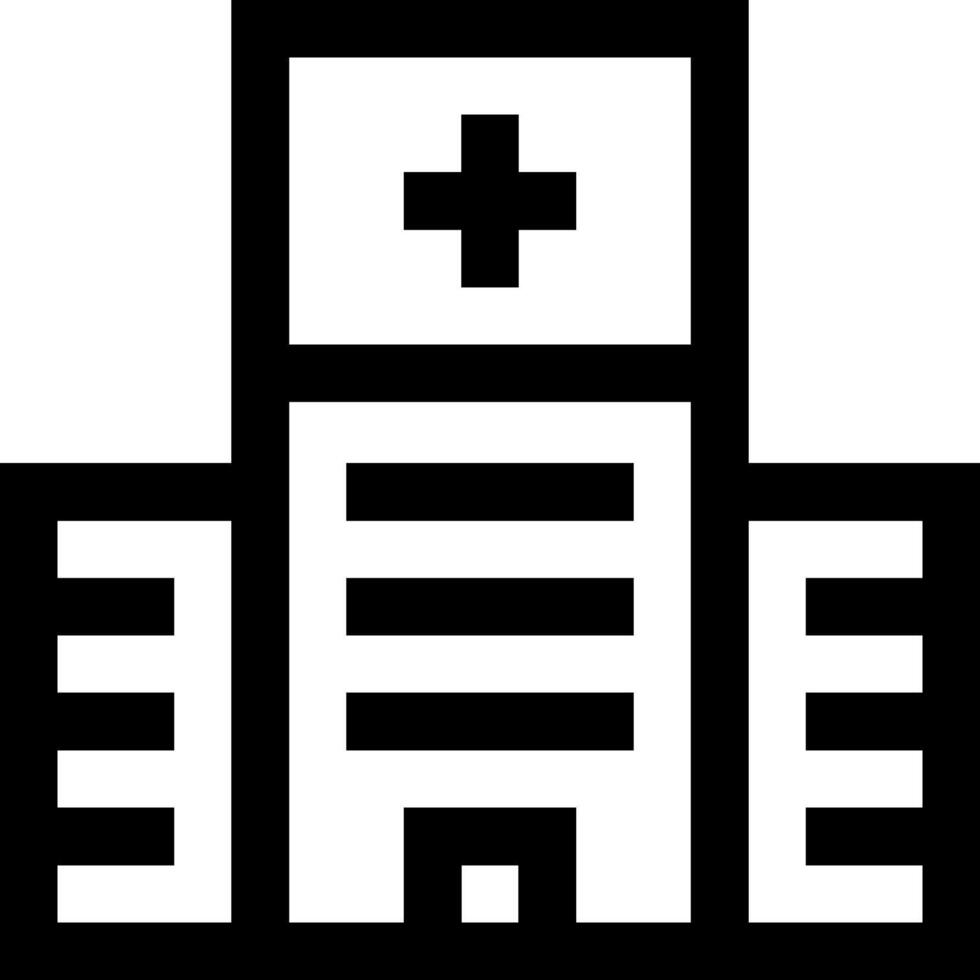 A black and white icon of a hospital building vector